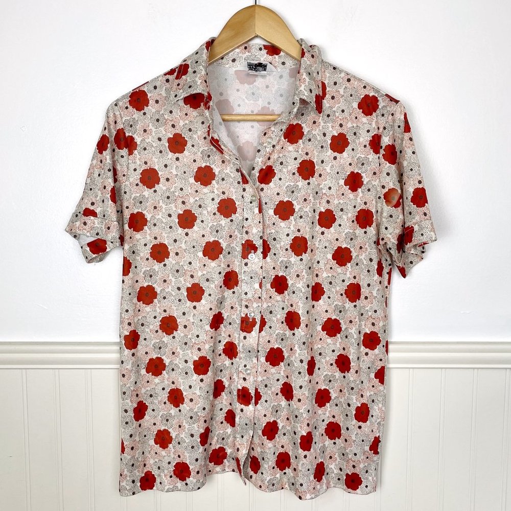 Vintage 1970s Sears rust & brown floral poppy print blouse  - size M/L - Picture 6 of 9